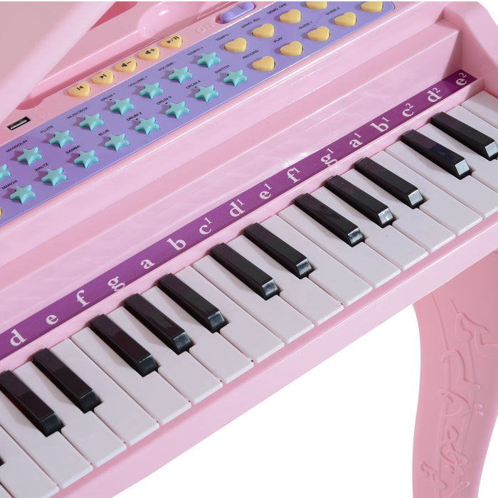 Kids' Mini Electric Piano with Matching Stool - Pink, 25-Key Musical Toy Instrument - Encourages Early Music Skills in Children