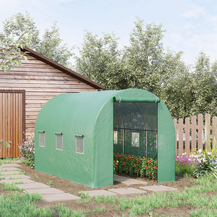 Polytunnel Greenhouse 3.5x2x2m - Steel Frame Walk-In Tent with PE Cover, Roll Up Door, 6 Ventilated Windows - Ideal for Growing Plants & Vegetables