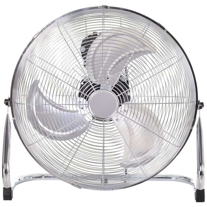 High-Velocity 20" Chrome Metal Floor Fan - Adjustable Tilt, 3-Speed Settings, Portable Design - Ideal for Home Office & Gym Use, Silver