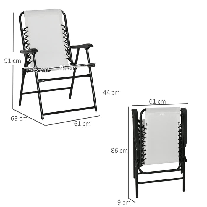 Patio Folding Chair Set of 6 - Garden Portable Chairs with Armrest and Breathable Mesh Fabric - Ideal for Camping and Beach Outings in Cream White