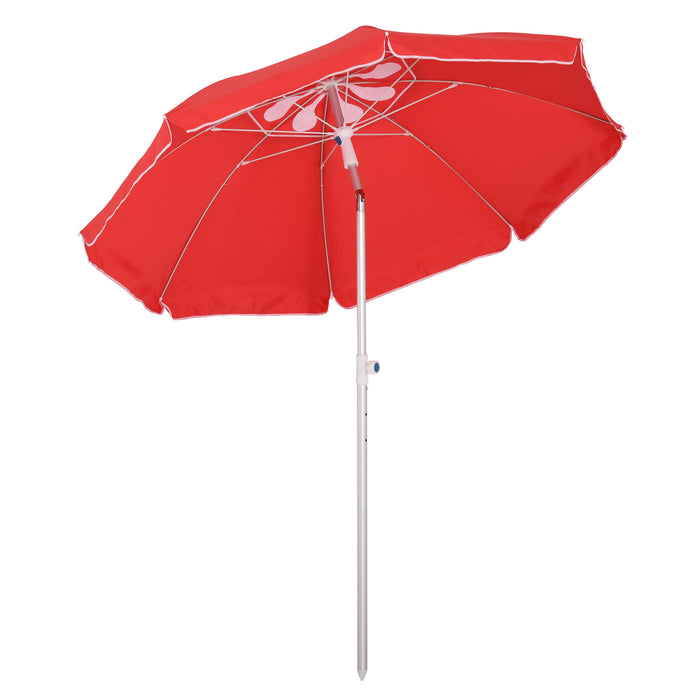 Arced Beach Umbrella 1.9m with 3-Angle Canopy - Aluminium Frame, Pointed Spike, Carry Bag - Outdoor Sun Shelter for Patio and Beach Safety, Red Color