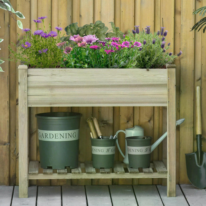 Wooden Raised Garden Bed on Legs - Elevated Planter Box with Storage Shelf for Gardening - Ideal for Backyard and Balcony Cultivation