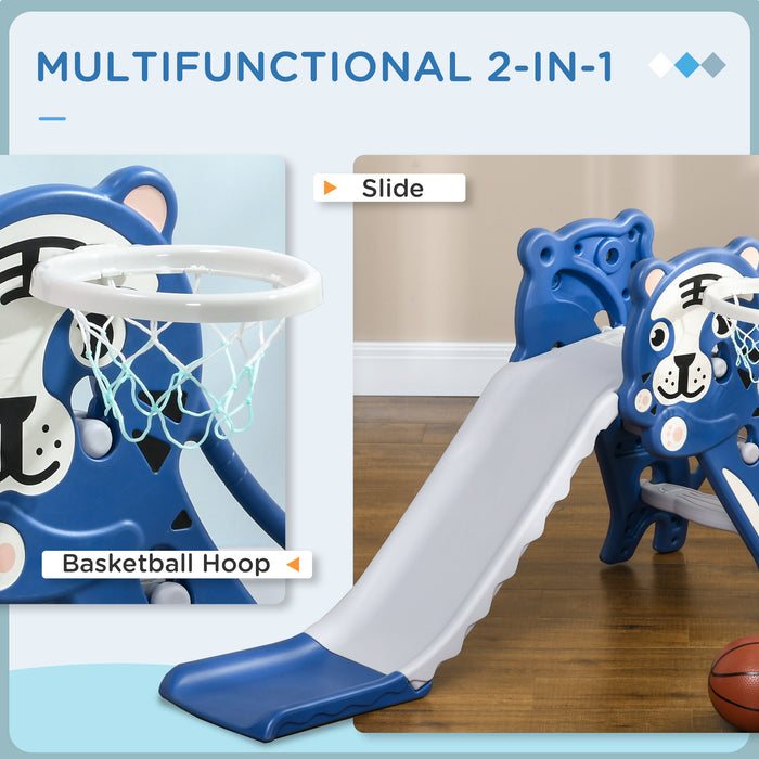 Indoor 2-in-1 Toddler Playset with Slide and Basketball Hoop - Safe and Fun Activity Center for Ages 18-36 Months - Blue Slide with Easy-grip Steps and Ball Included for Active Play