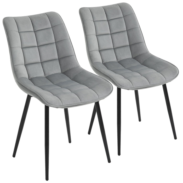 Velvet Dining Chairs Set of 2 - Plush Upholstered Lounge Seating with Sturdy Metal Legs for Kitchen & Living Room - Elegant Grey Chairs for Reception & Entertaining