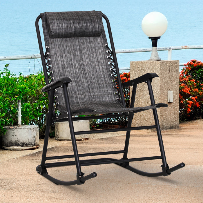 Outdoor Adjustable Rocking Chair - Zero-Gravity Folding Rocker with Headrest for Garden, Patio, Camping - Comfortable Seating for Relaxation and Leisure Activities, Grey