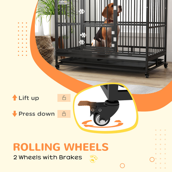 Heavy Duty 48" Dog Crate with Wheels - Removable Tray, Openable Top for Large to Extra Large Dogs - Durable Pet Enclosure for Transportation and Comfort