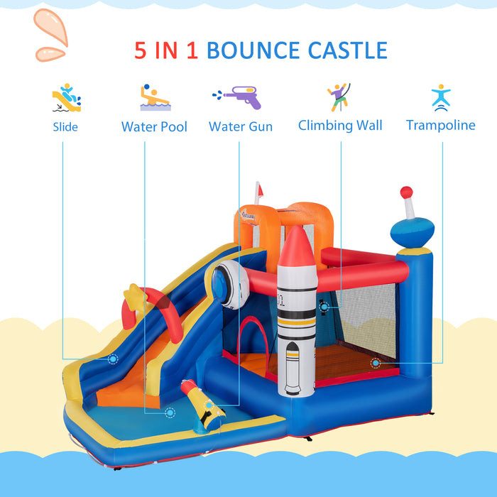 Kids Bounce Castle with Water Slide - 5-in-1 Inflatable Playhouse, Trampoline, Climbing Wall, Pool & Water Gun - Ultimate Outdoor Entertainment for Ages 3-8