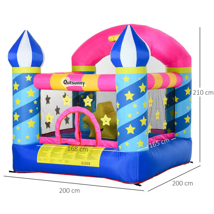 Castle Stars Inflatable Bounce House with Basketball Hoop - Sturdy Trampoline, Included Inflator, 2.25 x 2.2 x 2.15m - Fun Play Area for Kids Aged 3-12 Years