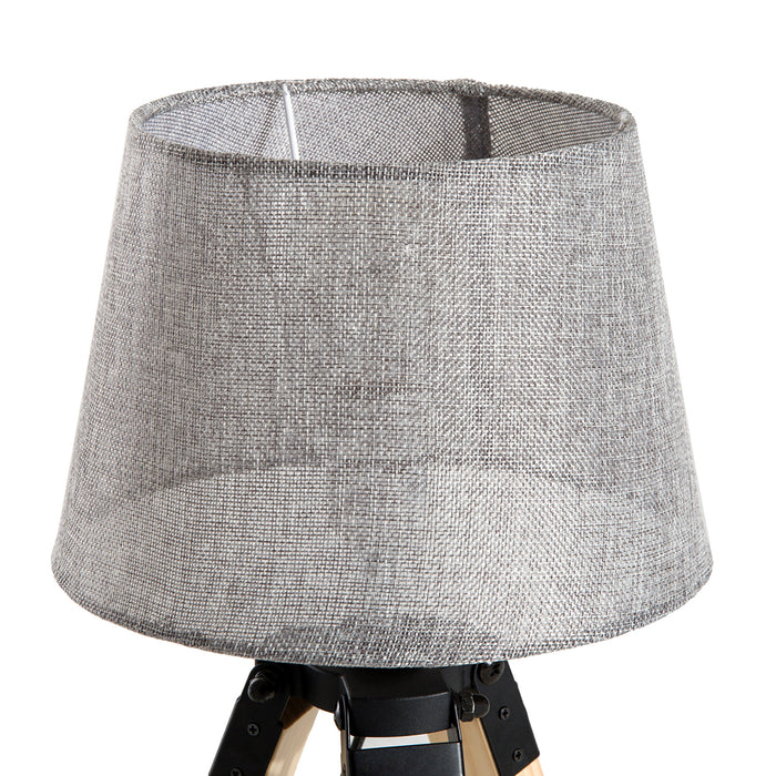 Wooden Tripod Table Lamp with Grey Shade - E27 Bulb Base, Perfect for Desk or End Table - Stylish Lighting for Home and Office Decor