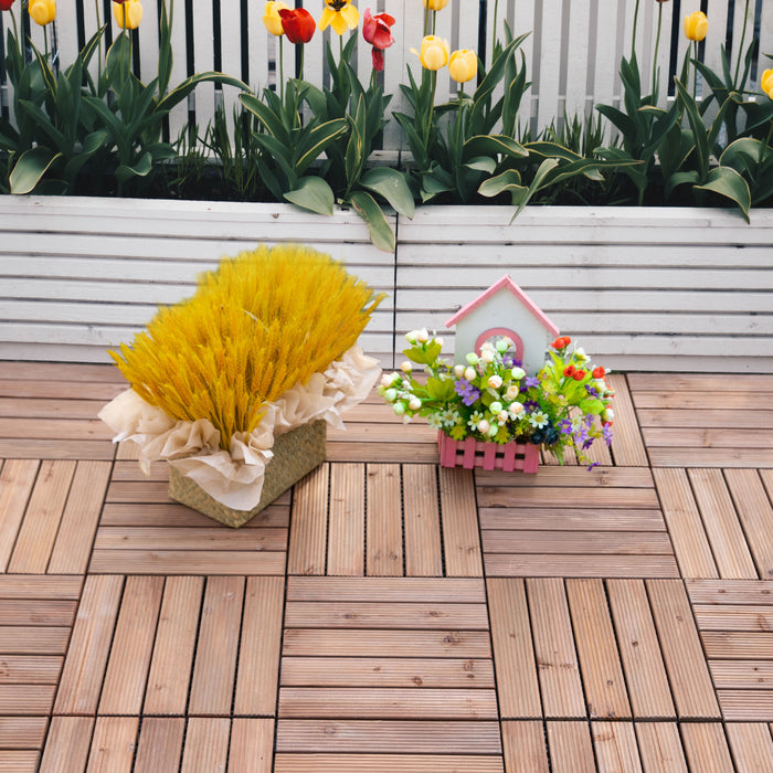 27-Piece Interlocking Solid Wood Deck Tiles - DIY Easy Install Floor Solution for Indoor & Outdoor Spaces - Enhances Patio, Balcony, and Backyard Aesthetics