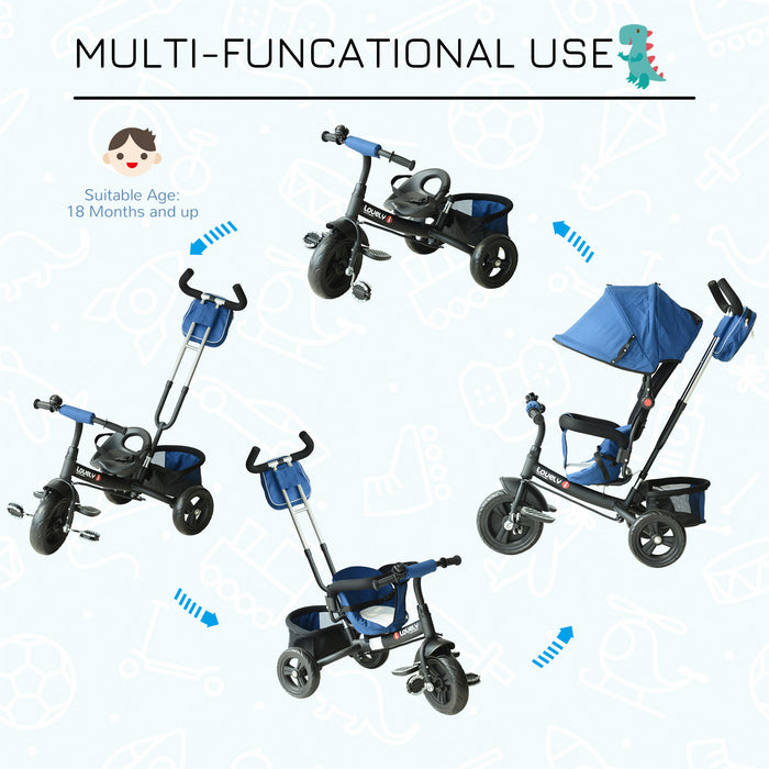 Blue Toddler Tricycle with Protective Canopy - Safety-First Design, Durable Ride-on Toy for Kids - Ideal Outdoor Fun for Little Explorers
