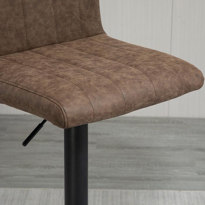 Adjustable Height Swivel Gas Lift Barstools - Set of 2, PU Leather, Footrest, Brown - Ideal for Home Bar or Kitchen Counter Seating