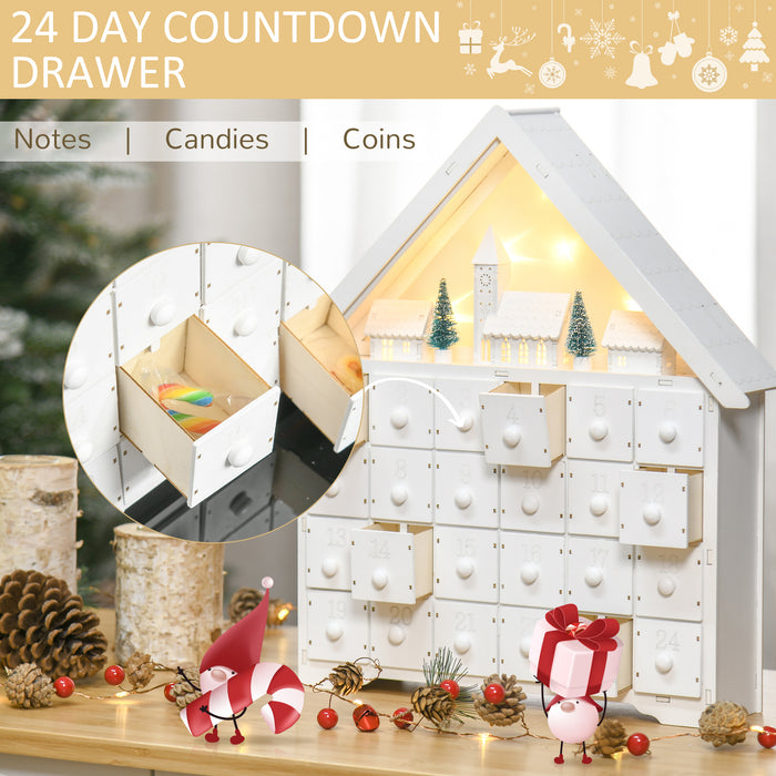 Light Up Christmas Advent Calendar - Wooden Village House with Countdown Drawers - Festive Holiday Decor for Kids and Adults