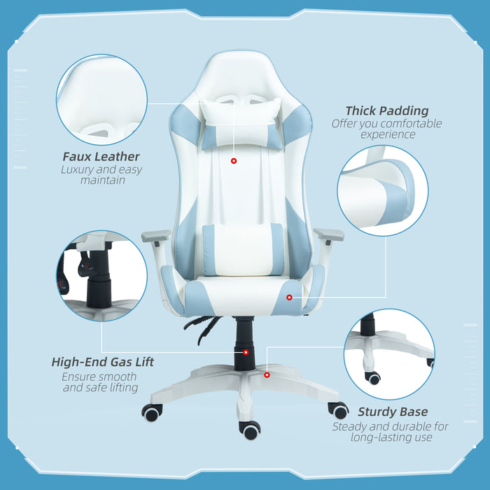 Gaming Chair with Lumbar Support - Reclining Faux Leather Computer Chair with Headrest, 3D Armrests, and Swivel Wheels - Designed for Comfortable Gaming and Office Work in Light Blue