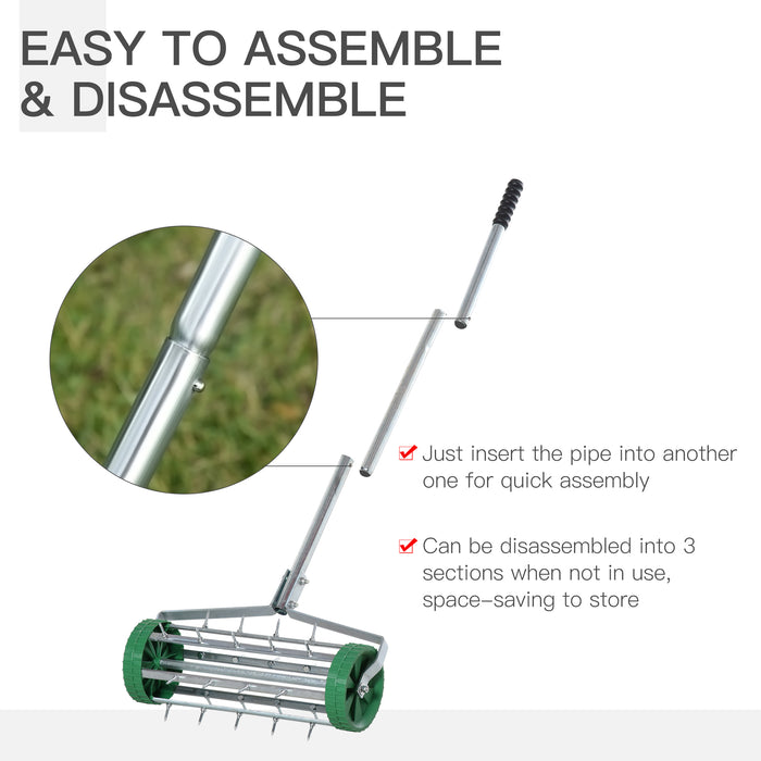 Heavy Duty Garden Lawn Aerator - Steel Grass Rolling Tool with Adjustable Handle - Perfect for Healthier Turf and Soil Aeration