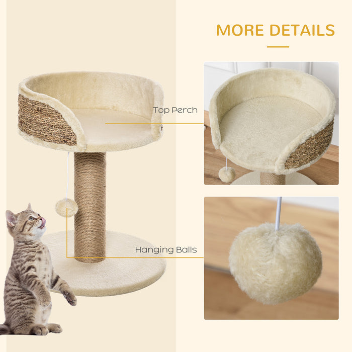 Basics Tower - Cat Tree with Bed, Scratching Post & Dangling Ball Perch - Ideal for Kitten Play & Lounge, Beige