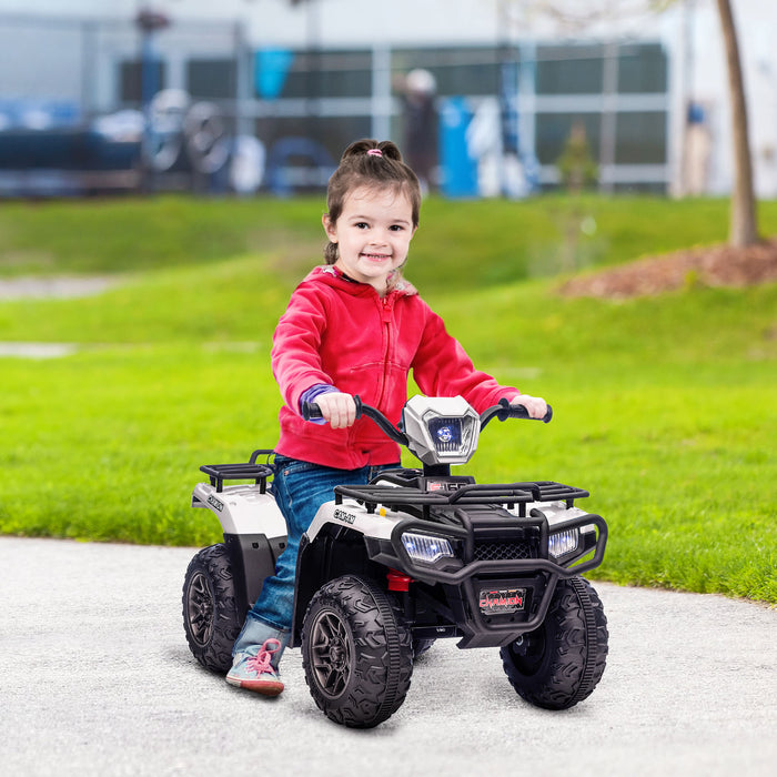 Kids' 12V Electric Quad Bike ATV - Forward/Reverse, Music, LED Headlights - Ideal for Ages 3-5, White Outdoor Fun