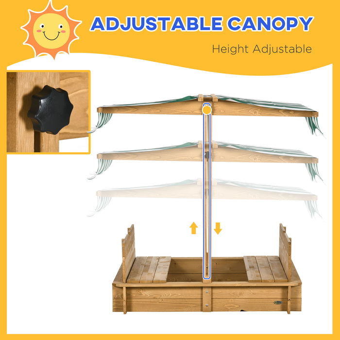 Wooden Sandpit with Canopy - Outdoor Play Sandbox with Adjustable Sunshade, Light Brown - Ideal for Kids' Creative Play and Backyard Fun