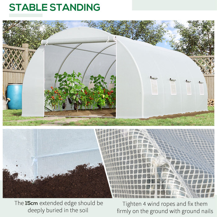 Large Walk-In Polytunnel Greenhouse - 6m x 3m x 2m with Metal Frame and Weather-Resistant Cover - Gardening Enthusiasts, Zippered Door, Roll-Up Windows, White