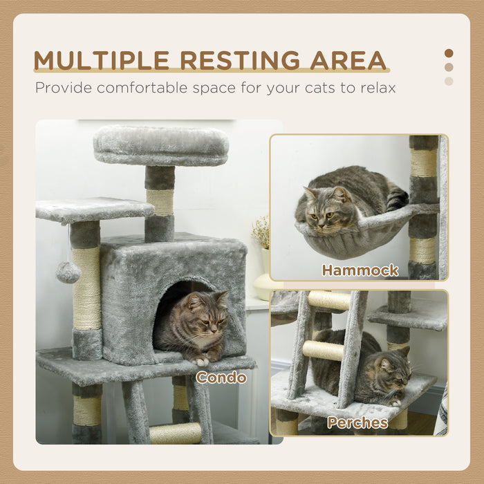 Cat Craft Tower - 132cm Multi-Level Climbing Tree with Scratching Post, Cozy House & Lounging Hammock - Ideal for Active Cats and Kittens to Play and Relax