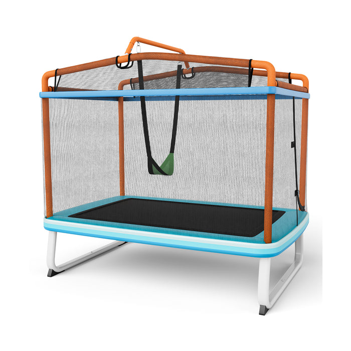 190CM Trampoline - 3-in-1 Kids Rectangle Design with Enclosure Net and Horizontal Bar in Orange - Ideal for Children's Fun and Fitness