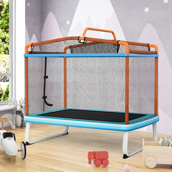 190CM Trampoline - 3-in-1 Kids Rectangle Design with Enclosure Net and Horizontal Bar in Orange - Ideal for Children's Fun and Fitness