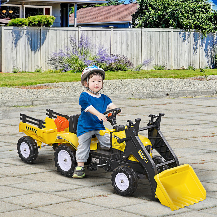 Kids Pedal-Powered Go-Kart Excavator in Vibrant Yellow - Durable Ride-On Toy with Functional Digging Arm - Outdoor Play and Construction Fun for Children