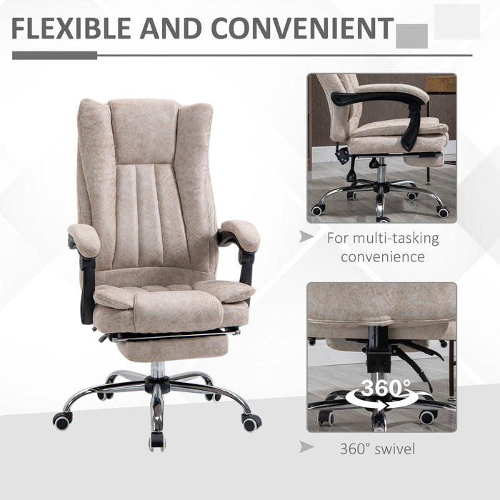 Ergonomic Microfibre Home Office Chair with Reclining Feature - Swivel Wheels, Adjustable Armrests and Footrest for Comfort - Ideal for Extended Desk Work, Beige