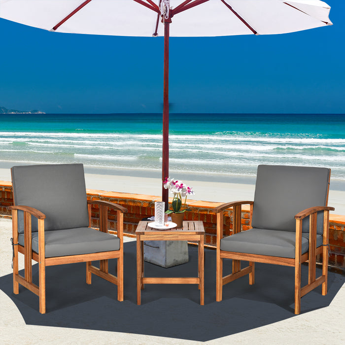 Acacia Wood 3-Piece Sofa Set - Outdoor Furniture with Cushions - Ideal for Patio or Backyard Comfort