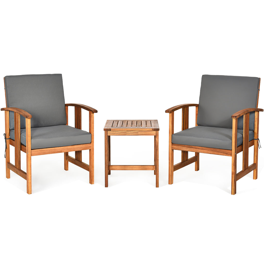 Acacia Wood 3-Piece Sofa Set - Outdoor Furniture with Cushions - Ideal for Patio or Backyard Comfort