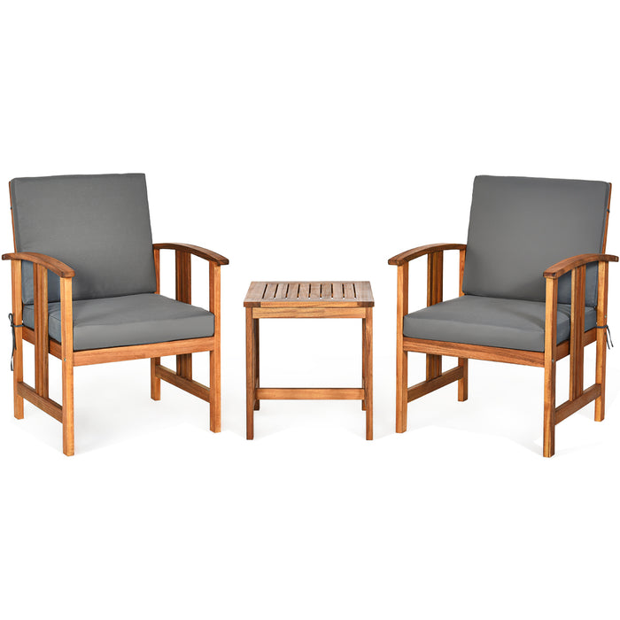Acacia Wood 3-Piece Sofa Set - Outdoor Furniture with Cushions - Ideal for Patio or Backyard Comfort