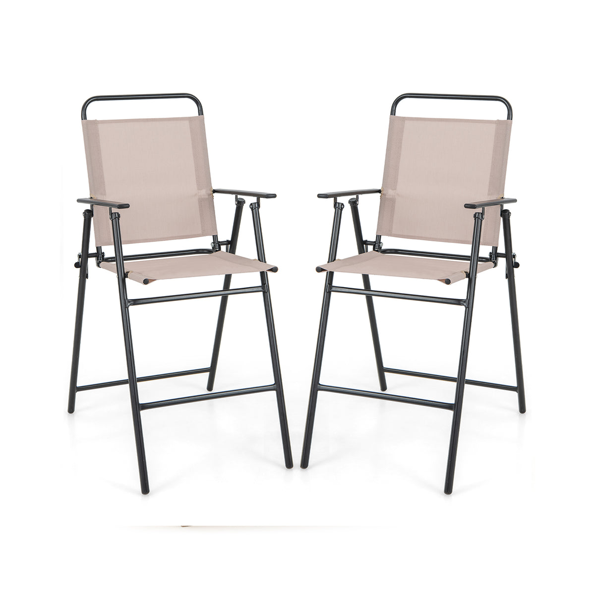 Outdoor Bar Chair Set of 2 - Folding Design with Backrest, Armrests and Footrest in Beige - Ideal for Patio Lounging and Entertaining