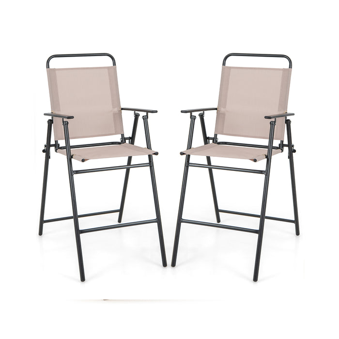 Outdoor Bar Chair Set of 2 - Folding Design with Backrest, Armrests and Footrest in Beige - Ideal for Patio Lounging and Entertaining