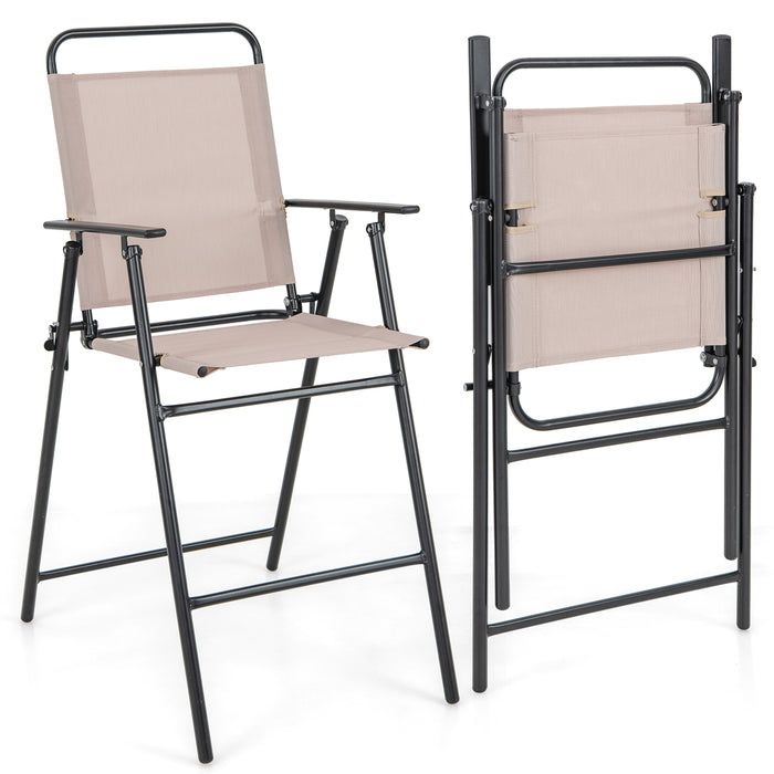 Outdoor Bar Chair Set of 2 - Folding Design with Backrest, Armrests and Footrest in Beige - Ideal for Patio Lounging and Entertaining