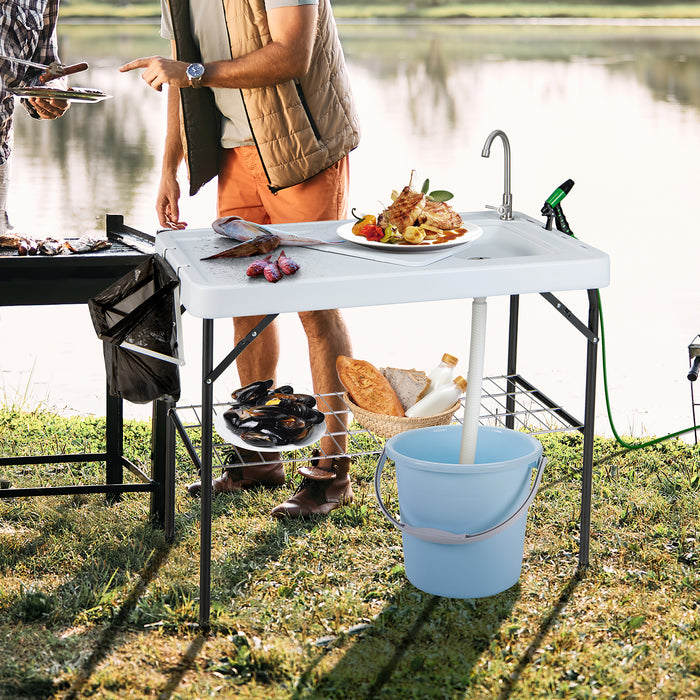 Portable 108CM Sink Table - Camping Utility with Grid Rack - Ideal for Outdoor Uses and Trips