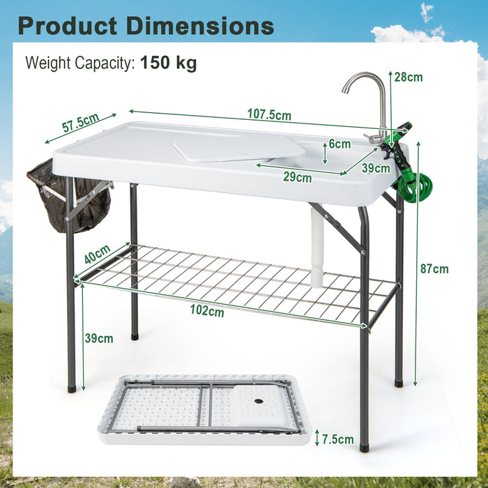 Portable 108CM Sink Table - Camping Utility with Grid Rack - Ideal for Outdoor Uses and Trips