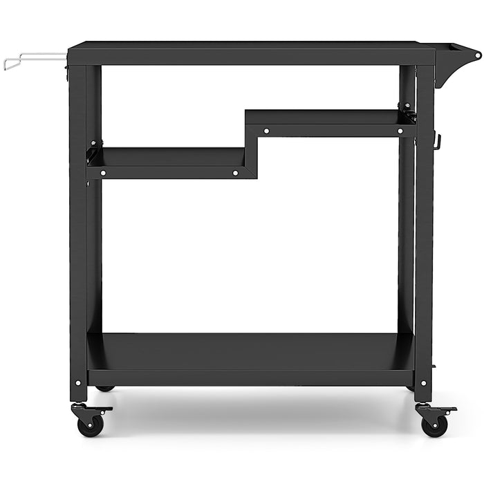 Portable Grill Cart - 3-Shelf Outdoor BBQ Stand with 4 Lockable Wheels, Hooks and Side Handle, Black - Perfect for Outdoor Cooking Enthusiasts Needing Mobility and Storage Solution