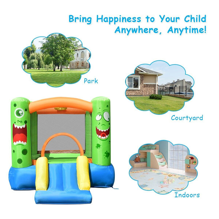 Bounce House Playground - Inflatable Playhouse with Basketball Rim and Safety Mesh Netting - Fun and Safe Activity for Kids
