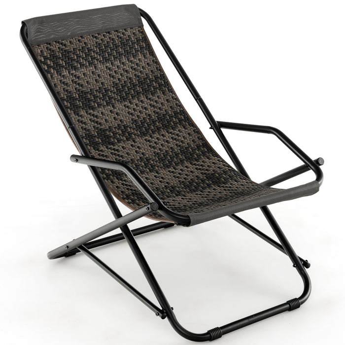 Grey Outdoor Sling Chair - Comfortable Chair with Armrests for Patio and Garden Relaxation - Perfect for Outdoor Enthusiasts and Homeowners Seeking Comfort