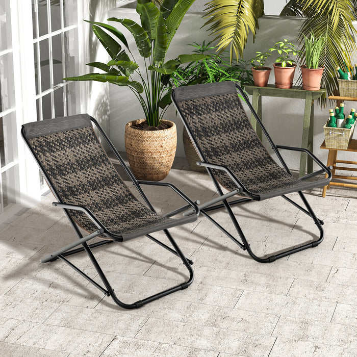 Grey Outdoor Sling Chair - Comfortable Chair with Armrests for Patio and Garden Relaxation - Perfect for Outdoor Enthusiasts and Homeowners Seeking Comfort