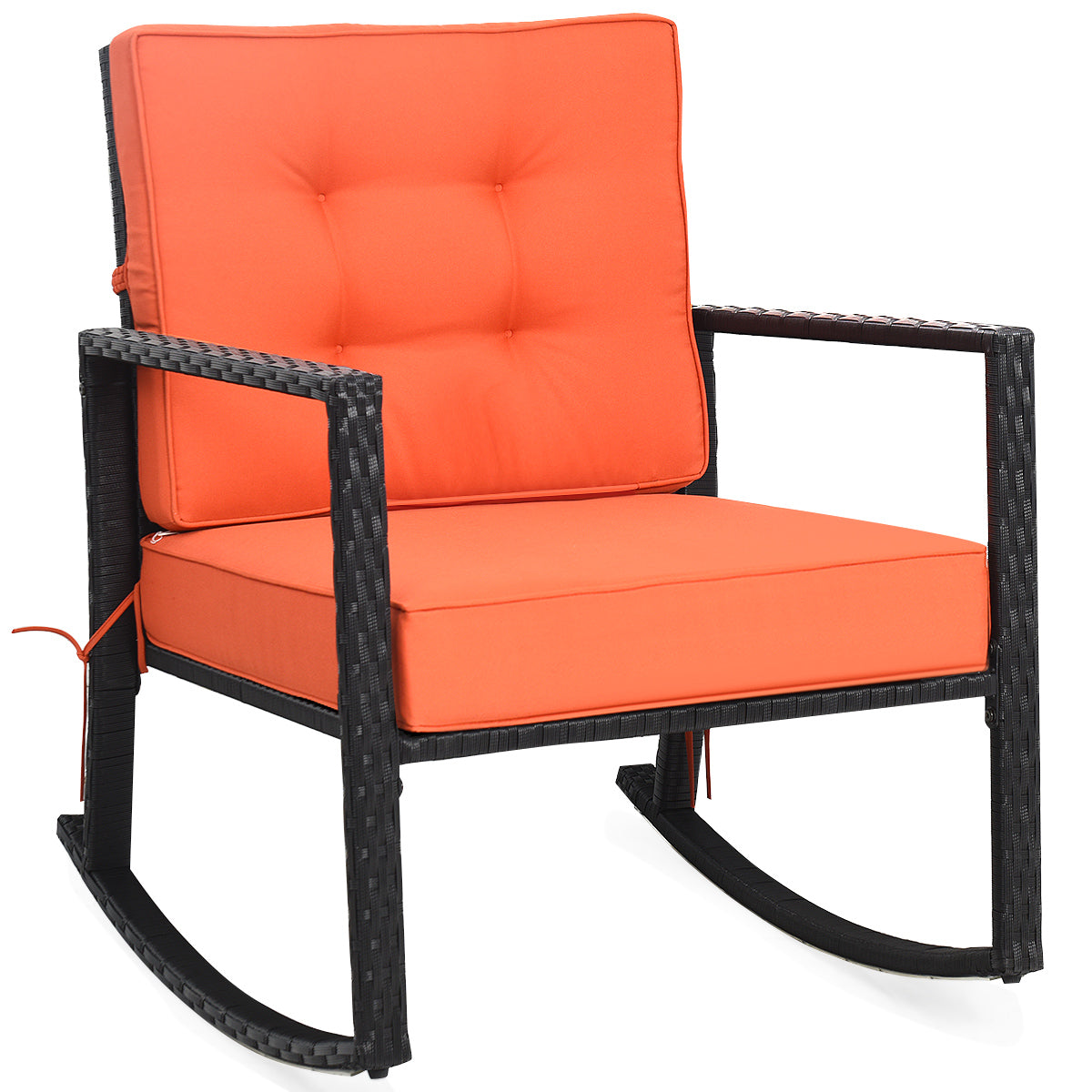 Heavy-Duty Steel Frame Wicker Rocking Chair - Orange Outdoor Furniture - Ideal for Patio Relaxation and Outdoor Comfort