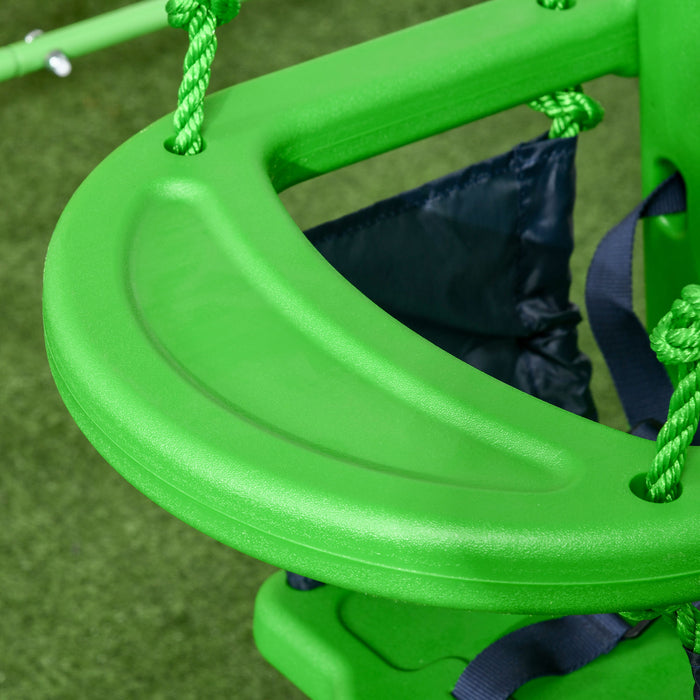 Steel Green Nursery Swing - Durable Outdoor Baby Swing with Safety Seat Belt & Supportive Back - Ideal for Playgrounds & Backyard Fun