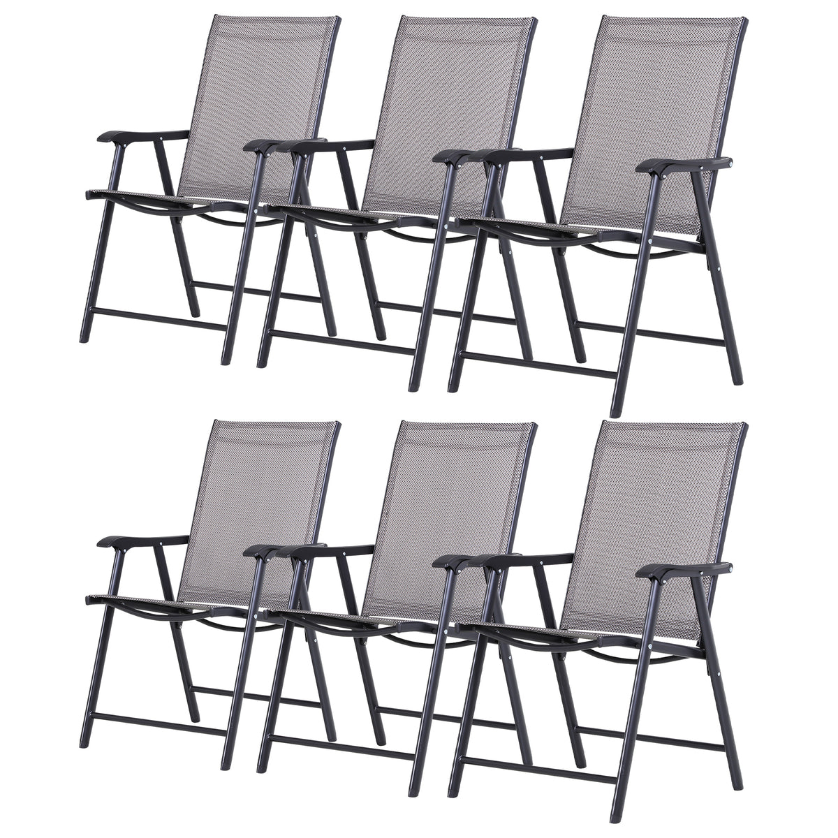 Grey Mesh Garden Chairs 6-Pack - Outdoor Metal Patio Seating — Shopsta UK