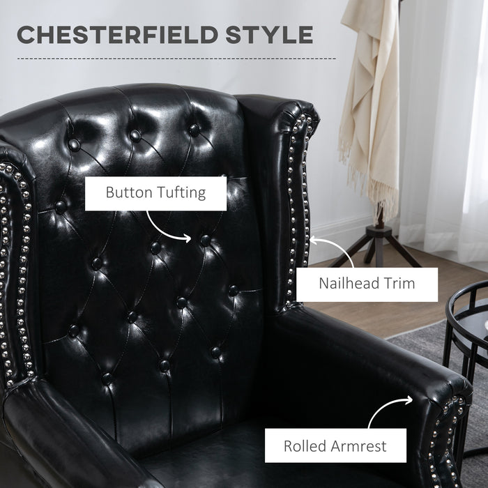 Tufted Wingback Accent Chair - Chesterfield Style Armchair with Nailhead Trim - Elegant Seating for Living Room or Bedroom, Black