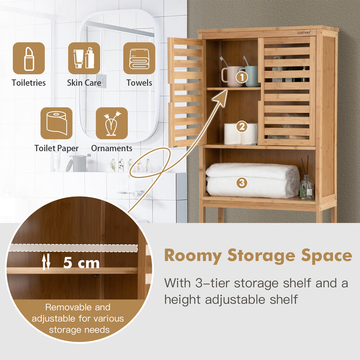 Over-The-Toilet Storage Cabinet - Adjustable and Removable Inside Shelf in Natural Wood Finish - Ideal Bathroom Space Saver