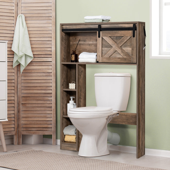 Bathroom Furniture - Over The Toilet Storage Unit with Sliding Barn Door - Ideal for Maximizing Small Bathroom Spaces