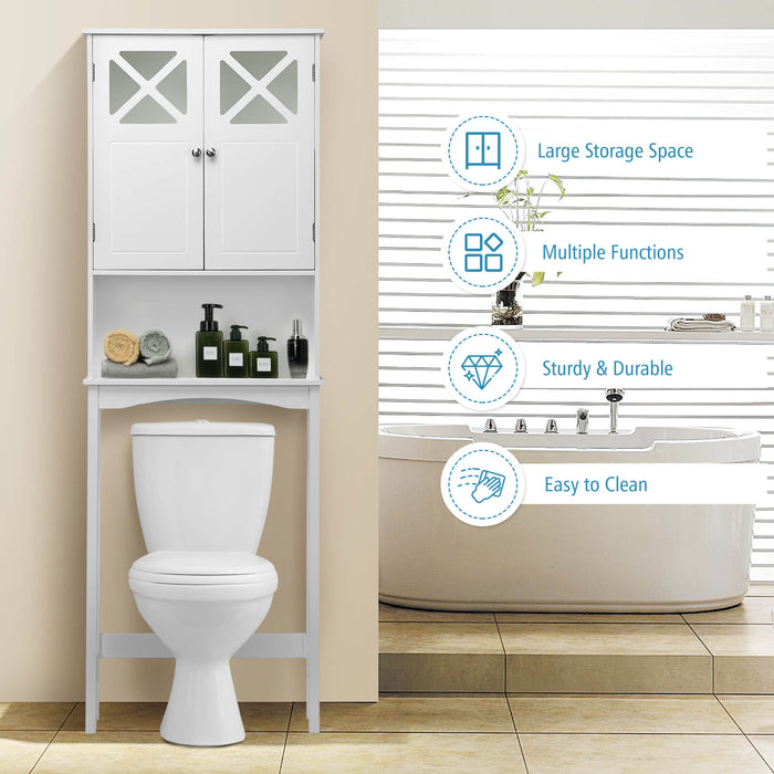 Over the Toilet Storage Cabinet - 2-Door Bathroom Organizer with Adjustable Shelf - Ideal Space-Saving Solution for Small Bathrooms