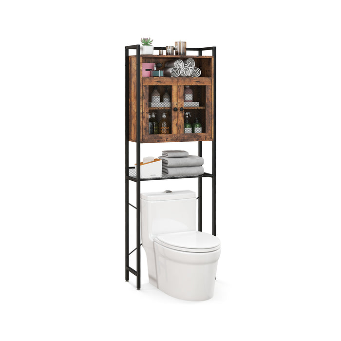 Heavy-Duty Metal Frame Over-the-Toilet Storage Cabinet - Rustic Brown Aesthetic Design - Ideal Space-Saving Solution for Small Bathrooms