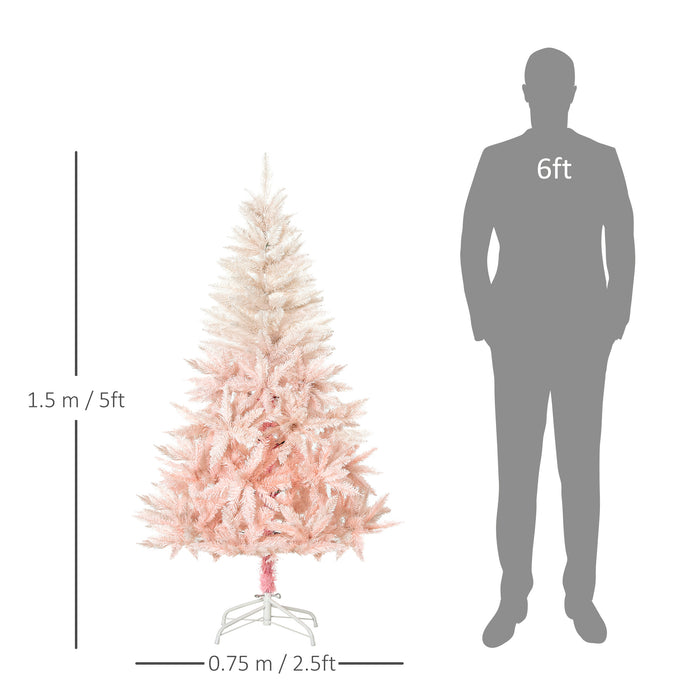 5ft White and Pink Artificial Christmas Tree with Metal Stand - Easy Automatic Open for Festive Decor - Ideal Holiday Centerpiece for Home Decoration
