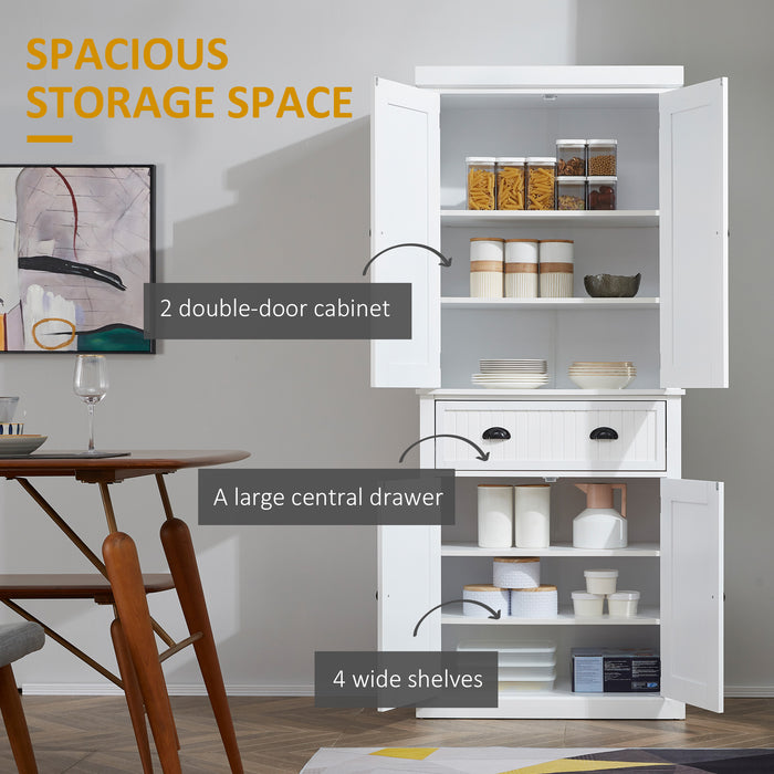 Traditional Kitchen Cupboard - Freestanding Storage Cabinet with Drawer, Doors, and Adjustable Shelves in White - Ideal for Home Organization and Styling